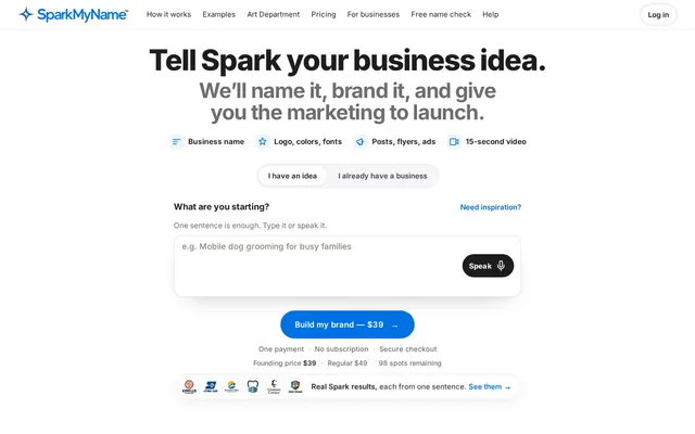 Spark My Name homepage
